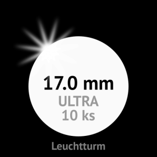 ULTRA prémium 17.0 mm Ø - bezrámové kruhové kapsle na mince do průměru 17 mm - vnější Ø 22.5 mm - orig. balení 10 ks - Leuchtturm 345018