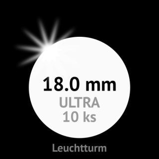 ULTRA prémium 18.0 mm Ø - bezrámové kruhové kapsle na mince do průměru 18 mm - vnější Ø 25 mm - orig. balení 10 ks - Leuchtturm 345019