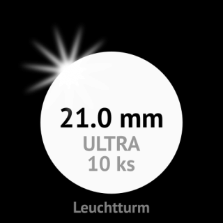 ULTRA prémium 21.0 mm Ø - bezrámové kruhové kapsle na mince do průměru 21 mm - vnější Ø 27 mm - orig. balení 10 ks - Leuchtturm 345023