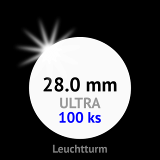 ULTRA prémium 28.0 mm Ø - bezrámové kruhové kapsle na mince do průměru 28 mm - vnější Ø 34 mm - orig. balení 100 ks - Leuchtturm 361328