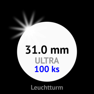 ULTRA prémium 31.0 mm Ø - bezrámové kruhové kapsle na mince do průměru 31 mm - vnější Ø 37 mm - orig. balení 100 ks - Leuchtturm 361330