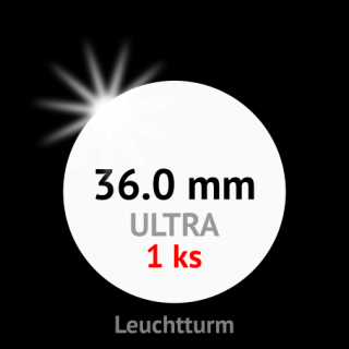 ULTRA prémium 36.0 mm Ø - bezrámová kruhová kapsle na minci do průměru 36 mm - vnější Ø 42 mm - 1 ks bublinky - Leuchtturm 345044-1