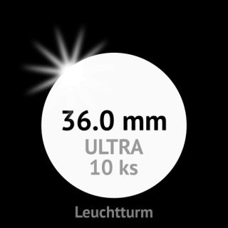 ULTRA prémium 36.0 mm Ø - bezrámové kruhové kapsle na mince do průměru 36 mm - vnější Ø 42 mm - orig. balení 10 ks - Leuchtturm 345044