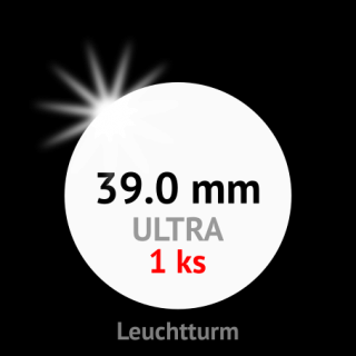 ULTRA prémium 39.0 mm Ø - bezrámová kruhová kapsle na minci do průměru 39 mm - vnější Ø 45 mm - 1 ks bublinky - Leuchtturm 345047-1