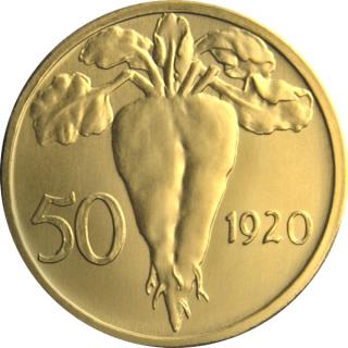 Zlatá medaile novoražba 50 stotin r. 1920