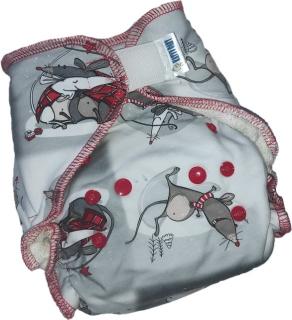 Kalhotová plena Katyv Baby na suchý zip - Myšky (Obsahuje dlouhou a krátkou vkládací plenu)