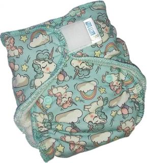 Novorozenecká kalhotová plena Katyv Baby na suchý zip - Jednorožci (Obsahuje dlouhou vkládací plenu)