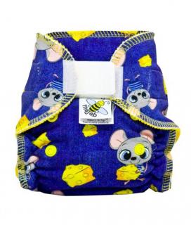 Novorozenecká kalhotová plena Majab na suchý zip - Myšičky (Neobsahuje žádné vkládcí pleny)
