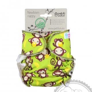 Novorozenecká kalhotová plenka Petit Lulu na patentky - Monkey Business (Novorozenecká kalhotová plena na pat - obsahuje dlouhou vkládací plenu)