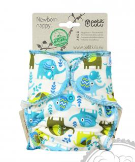 Novorozenecká kalhotová plenka Petit Lulu na patentky - Slůňata (Novorozenecká kalhotová plena na pat - obsahuje dlouhou vkládací plenu)