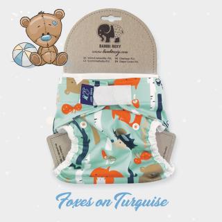 Novorozenecké svrchní PUL kalhotky Bambi Roxy na suchý zip - Foxes on turquise
