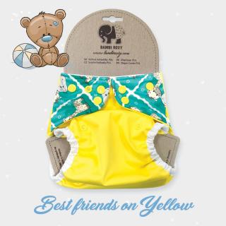 Svrchní PUL kalhotky Bambi Roxy na patenkty (nová generace) -  Best friends on yellow (včetně patentek na SIO)