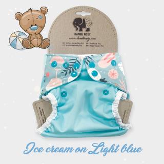 Svrchní PUL kalhotky Bambi Roxy na patenkty (nová generace) -  Ice cream on light blue (včetně patentek na SIO)