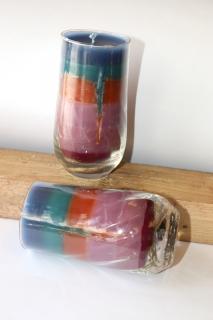 Barevná svíčka Magic Wish ve skle - 6 vrstev pastelových barev, 4 světové spojnice 3125 (Ruční výroba, Originální kousek, Obřadní svíčka)