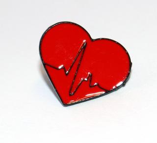 Brož BeCool -  Rudé srdce s křivkou života, Srdeční tep, Mé zdraví je nejdůležitější, Heartbeat, Love my life 3324