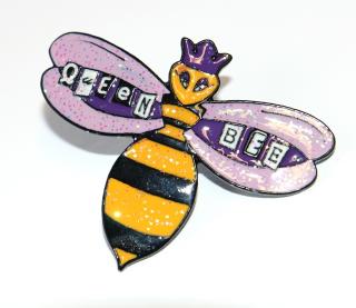 Brož BeCool -  Včelí královna, Fialová kráska, Včela s korunkou, Queen bee, Miluji včely a med, Love honey 3322