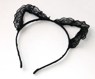 Čelenka Fashion Jewerly - Černé uši z krajky, Sexy kočka, Unikátní ozdoba do vlasů, Party time 3148