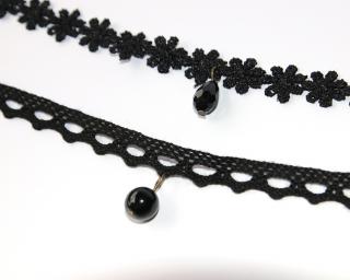 Choker Fashion Jewerly - Krajkový náhrdelník s černou Slzou nebo Kuličkou, Elegantní styl pro moderní dívky a ženy, Be Chic 3139