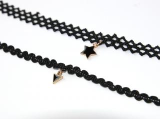 Choker Fashion Jewerly - Krajkový náhrdelník s hvězdou nebo trojúhelníkem, Elegantní styl pro moderní dívky a ženy, Be chic 3138