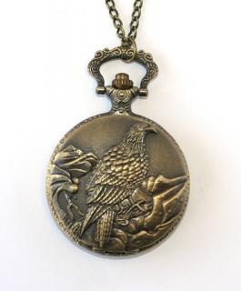 Kapesní, otevírací hodinky na řetízku Fashion Jewerly - Ptačí dravec, Orel 1485