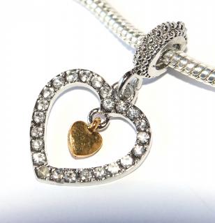 Korálek Fashion Jewerly - Přívěsek Stříbrné a zlaté srdíčko, Srdce, Silver Heart 2984