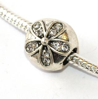 Korálek na náramek Fashion Jewerly - Květina s krystaly, stříbrná exclusive 1822