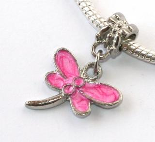 Korálek na náramek Fashion Jewerly - Přívěsek Růžová vážka, Pink Dragonfly 2128