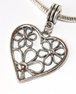 Korálek na náramek Fashion Jewerly - Přívěsek Srdce plné květin, Vášeň pro krásné kvítí, Romantická princezna 2666