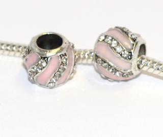 Korálek na náramek Fashion Jewerly - Růžová vlnkohra se stříbrným třpytem, Romantické vlnění  2325