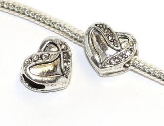 Korálek na náramek Fashion Jewerly - Srdce elegantní zdobené, Silver Heart full of Love 2323