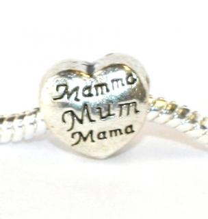 Korálek na náramek Fashion Jewerly - Srdce Maminka, Mamma, mum, mama 1809
