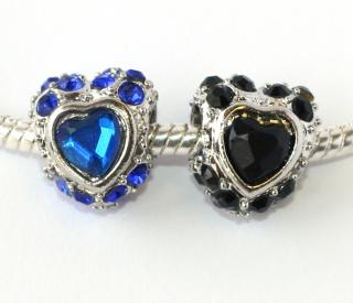 Korálek na náramek Fashion Jewerly - Zdobené černé a modré srdce 1599