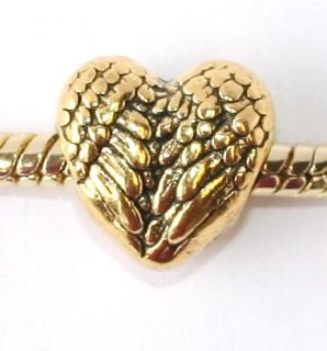 Korálek na náramek Fashion Jewerly - Zlaté srdce andělská křídla 1680