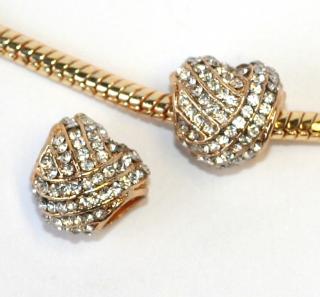 Korálek na náramek Fashion Jewerly - Zlaté Srdce s krystaly 1824