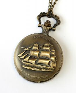 MR kapesní, otevírací hodinky na řetízku - Loď, Plachetnice, moře, námořník 1912 ( U.S.S. Constitution 1797 - 1997)