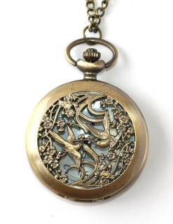 MR kapesní, otevírací hodinky na řetízku - Ptáčci, Hrdličky v kvítí 1776