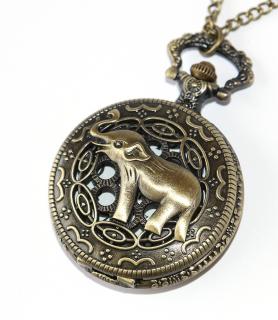 MR Otevírací Kapesní Hodinky na řetízku, bronzové - Roztomilý slon pro štěstí, Krásné slůně, Love elephants 2867