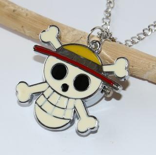 MR Otevírací Kapesní Hodinky na řetízku, stříbrná barva - Barevný pirát, Lebka se skříženými kostmi a kloboukem, Enamel fun 3015