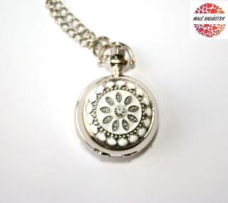 MR otevírací kapesní hodinky - Stříbrná kytička, Mandala, Květina, Bílá princezna  521