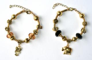 Náramek Fashion Jewerly (18-22 cm) - Zlatá sova, slon a želva pro štěstí 726