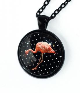 Řetízek Fashion Jewerly - Amulet Plameňák Růžový, Bílé puntíky v černé,  3508