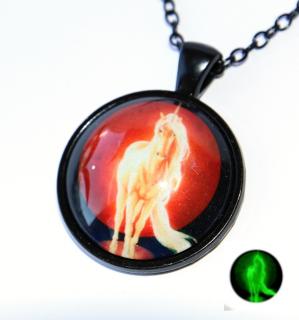 Řetízek Fashion Jewerly - Amulet Zlatý Jednorožec při úplňku, Svítí ve tmě, Kůň je nejlepší, Love Horse, Pegas se brobouzí 3177