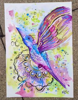 Kolibřík akvarel