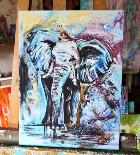 Obraz slon  miluj sebe  - reprodukce Typ tisku: Reprodukce na plátně, Velikost: 30 x 40 cm
