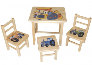 Drew-mix Dětský stůl ze dřeva se židličkami Bagr Vzor 37