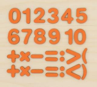 1 sada oranžových čísel se znaménky