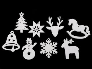 Dřevěné ozdoby 8 kusů (vločka, hvězda, strom, zvoneček, koník, sněhulák, sob a hlava soba)