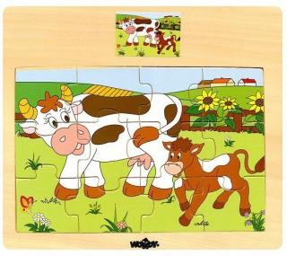 Dřevěné puzzle Kráva s telátkem (12 dílků)