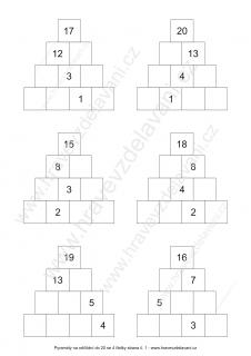 Pracovní listy pyramidy (sčítání a odčítání do 20)