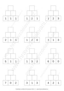 Pracovní listy pyramidy (sčítání a odčítání do 9)